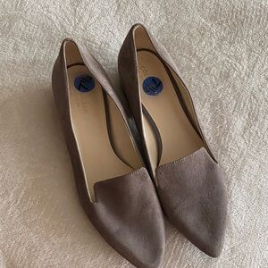 Cole Haan Taupe Suede Pointed-Toe Flats
